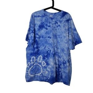 GILDAN Paw Print Blue Tie Dye T Shirt Size 2XL